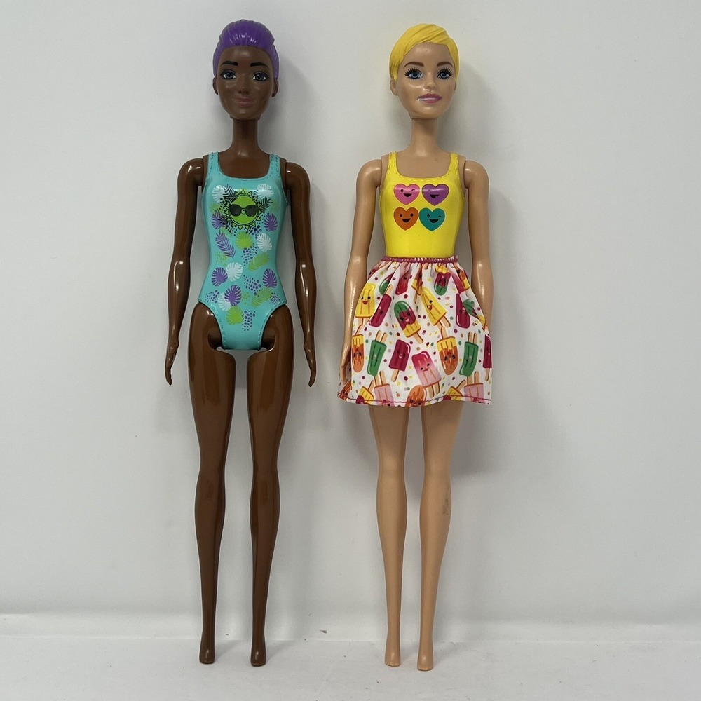 ❤️Color Reveal Barbie Doll Lot 2 -in Green and Yellow Hearts Swimsuit  by Mattel